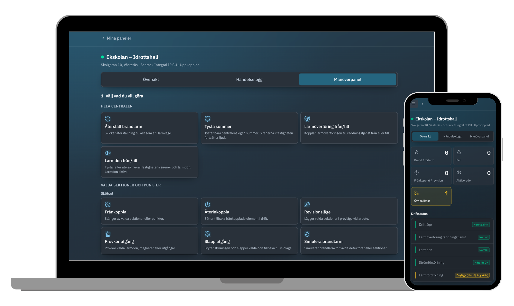 zignal-monitor-överordnat-system Skärmbild av Zignal Monitor som visar en översikt över brandlarmscentraler med status för larm och fel. Överordnat säkerhetssystem